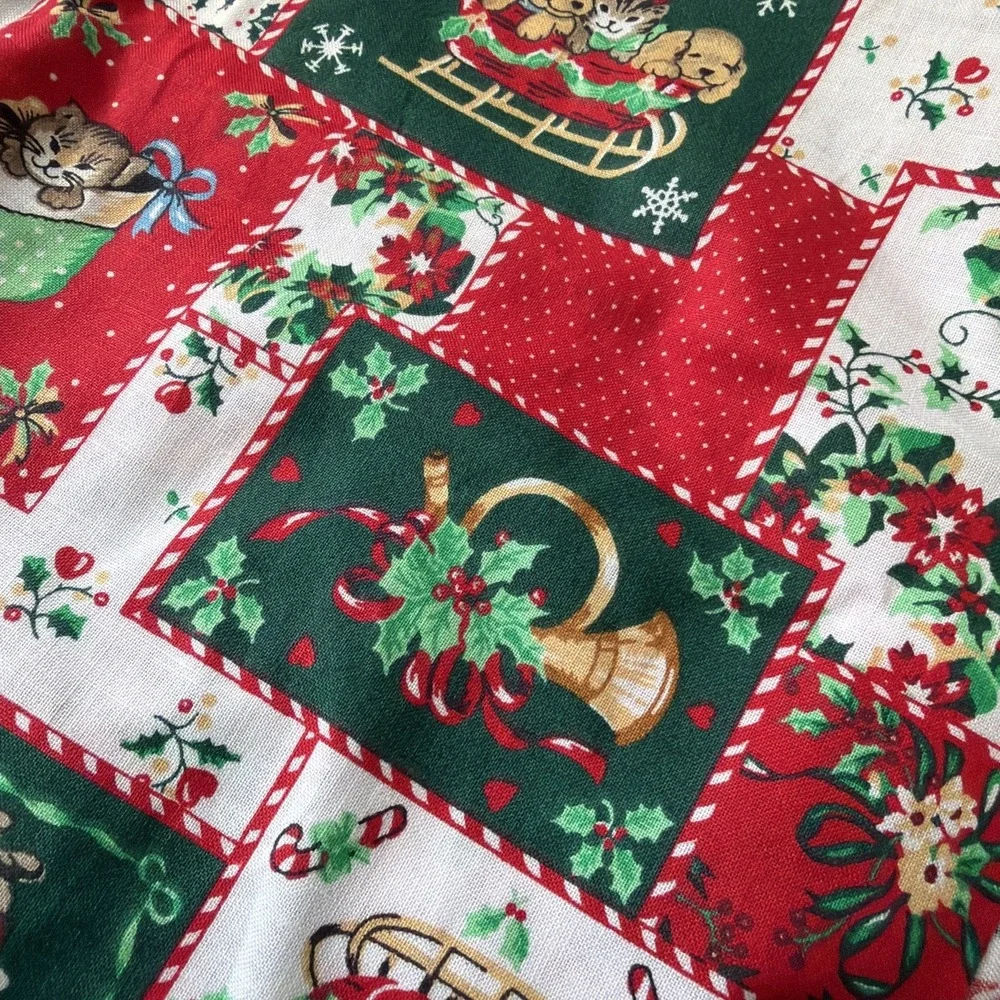 Vintage 4 Yds Wamsutta Hallmark Cards Christmas Patchwork Cotton Puppies, Kitty
